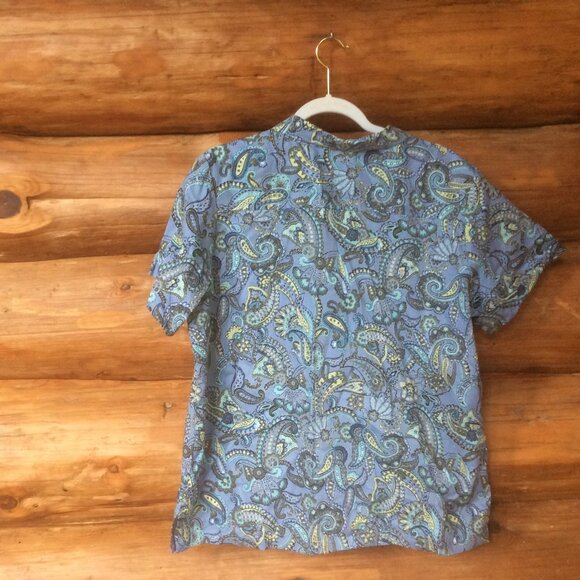 Basic Editions Purple/Blue Paisley Resort Artsy Boho Button Up Casual Top SZ  XL - Picture 2 of 4